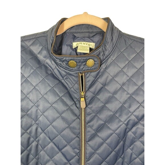 Women's Orvis Navy Blue Quilted Jacket M Mandarin Collar Snap Front - Picture 4 of 11